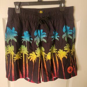 Brand New Men’s Body Glove Black and Rainbow Palm Trees Swim Trunks